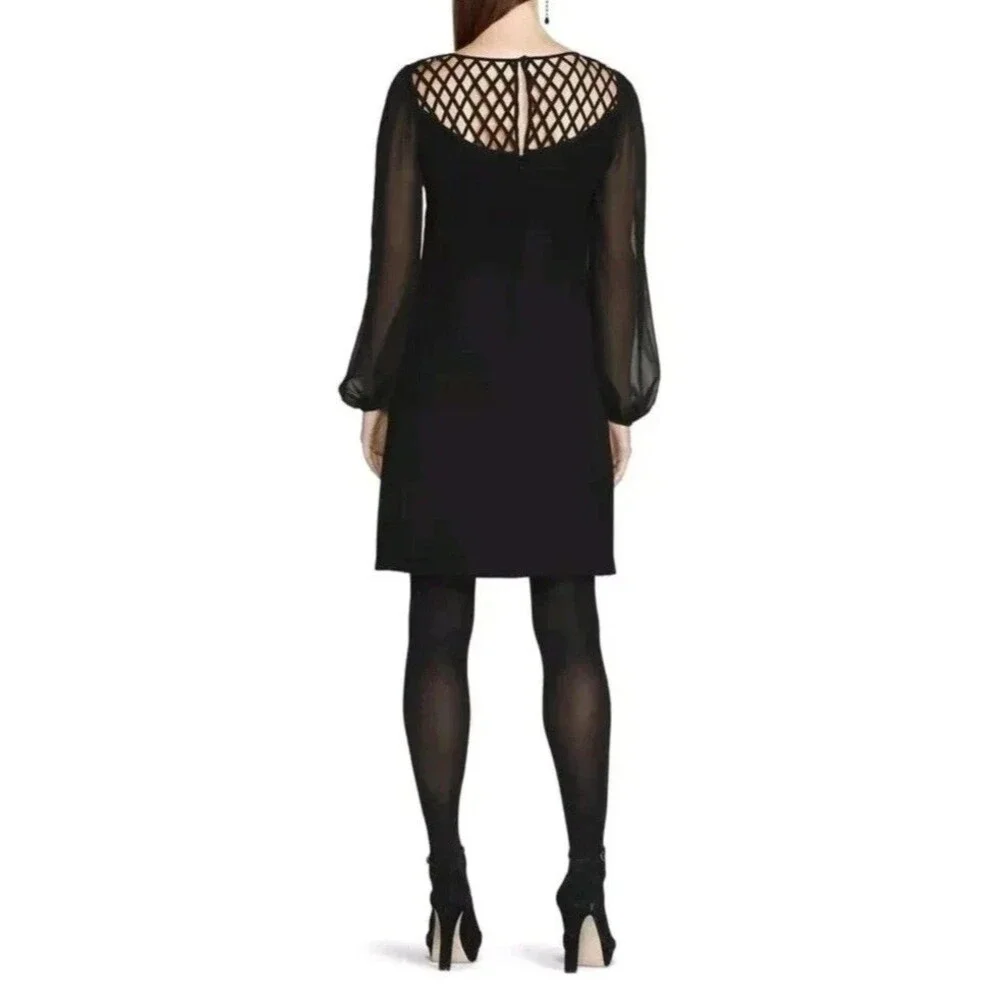 White House Black Market Dress Sheer Sleeves Long Sleeve Cocktail Party Sz 6